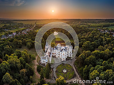 Nadasdladany, Hungary - Aerial panoramic view of the beautiful renovated Nadasdy Mansion Nadasdy-kastely at Nadasdladany Stock Photo
