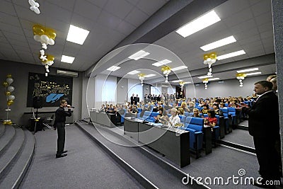 Nadym, Russia - December 29, 2012: Holiday concert. Unknown pres Editorial Stock Photo