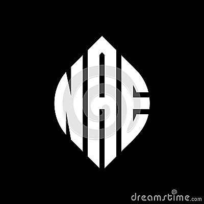 NAE circle letter logo design with circle and ellipse shape. NAE ellipse letters with typographic style. The three initials form a Vector Illustration