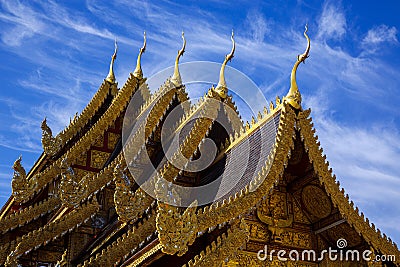 Naga gable on the roof of the ubosot. Stock Photo