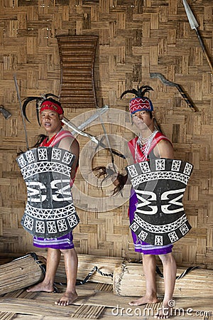 Naga Garo Tribal Man dress up in traditional Attire at Hornbill festival,Kohima,Nagaland,India on 1st December 2013 Editorial Stock Photo