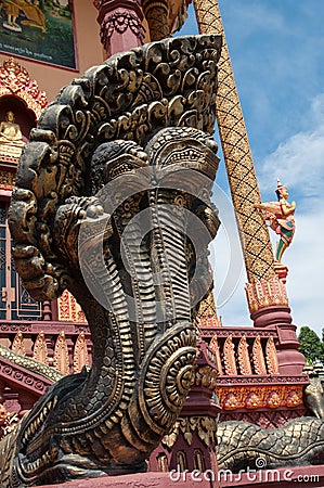 Naga sculpture at temple in Cambodia Stock Photo