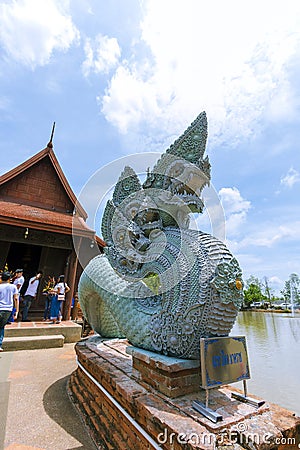 Naga statue in front of the church At Wat Pa Khlong 11 in Pathum Thani Province Editorial Stock Photo