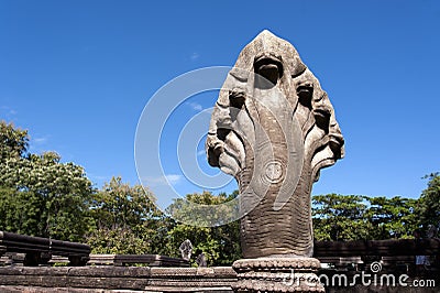 Naga statues at Prasat Hin Phimai Historical Park Stock Photo