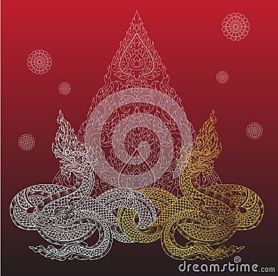 Naga of thai tradition outline Vector Illustration