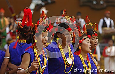 Naga Tribal ladies dancing to tunes India Editorial Stock Photo