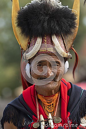 NAGALAND, INDIA, January 2000, Naga Tribal portrait, Hornbill festival Editorial Stock Photo
