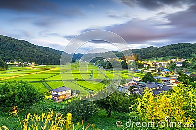 Nagano Prefecture, Japan at rual Tanokuchi Rice Terraces Stock Photo