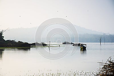 Nagarahole National Park the gateway to Jungle - Karnataka -India.Safari early morning during summertime.Boats and birds Stock Photo