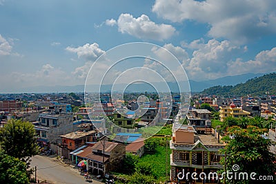 NAGARKOT, NEPAL OCTOBER 11, 2017:Aerial view ofthe beautiful landscape of dowtown in nagarkot Nepal Editorial Stock Photo