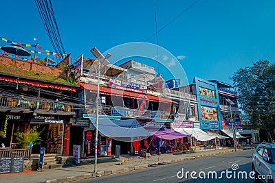 NAGARKOT, NEPAL OCTOBER 11, 2017: Beautiful view of dowtown with some restaurants around, in Nagarkot Nepal Editorial Stock Photo