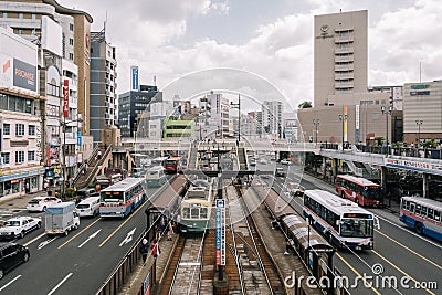 Nagasaki, Kyushu, Japan - Cityscape near Nagasaki Station. Editorial Stock Photo