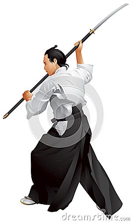 Naginatajutsu, Japanese Samurai martial arts maste Vector Illustration