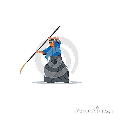 Naginatajutsu Japanese Samurai martial arts master Vector Illustration