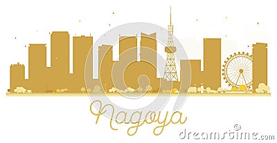 Nagoya City skyline golden silhouette. Cartoon Illustration