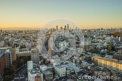 Nagoya cityscape with beautiful sky in sunset evening time Editorial Stock Photo