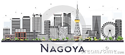 Nagoya Japan City Skyline with Gray Buildings Isolated on White. Stock Photo