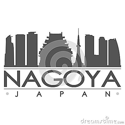 Nagoya Japan Skyline Silhouette Design City Vector Art Famous Buildings. Vector Illustration