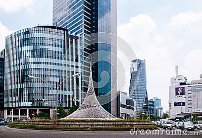 Nagoya skyscappers at Nagoya station with famous spiral building Editorial Stock Photo