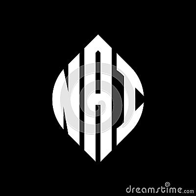 NAI circle letter logo design with circle and ellipse shape. NAI ellipse letters with typographic style. The three initials form a Vector Illustration