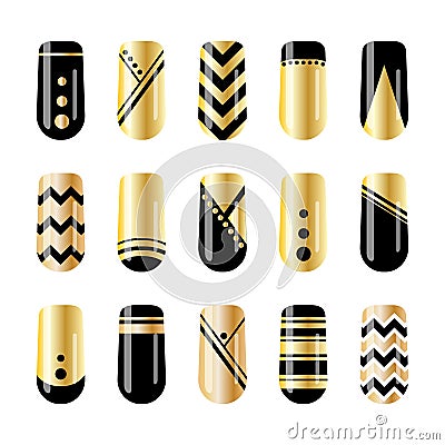 Nail art. Gold and black nail stickers design Vector Illustration