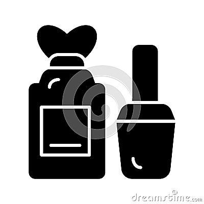 Nail care bottles vector icon. Black illustration on white background. Solid linear beauty icon. Vector Illustration