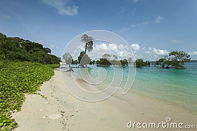 Nail Island blue sky with white clouds, Andaman Islands, India Stock Photo