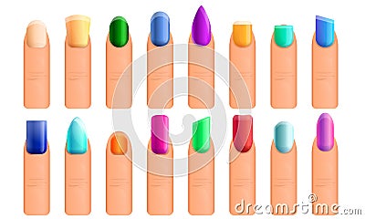 Nail manicure icons set, cartoon style Vector Illustration