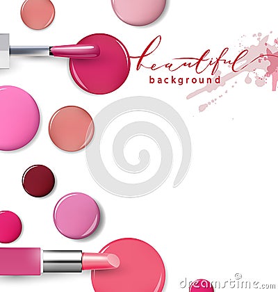 Nail polish. Beauty and cosmetics background. Use for advertising flyer, banner, leaflet. Vector. Stock Photo