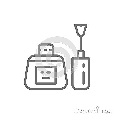 Nail polish bottle with brush, manicure base, nails gel line icon. Vector Illustration