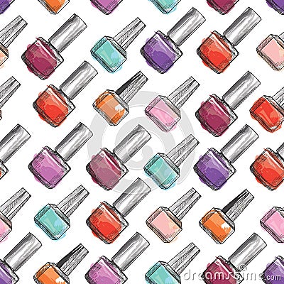 Nail polish bottle seamless pattern. Beauty salon manicure backg Stock Photo