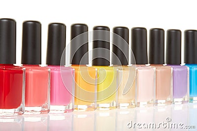 Nail polish bottles colorful group Stock Photo