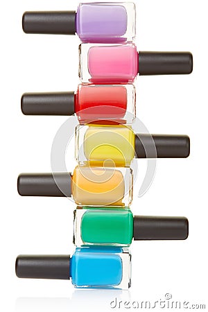 Nail polish bottles colorful stack Stock Photo