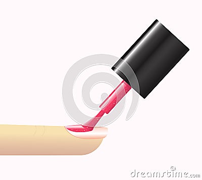 Manicure process. Paints her nails with red polish. Isolated vector illustration. Vector Illustration