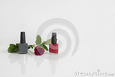 Nail polish with red rose ,white background Stock Photo