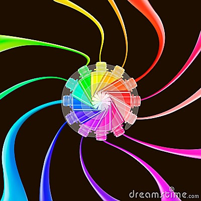 Nail polish splashes on black background. Nail art. Rainbow colors. Beauty salon. Glamour fashion concept. 3D Vector Illustration