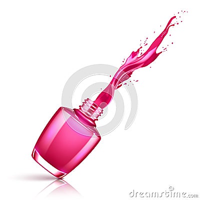 Nail polish splashing from the bottle Cartoon Illustration
