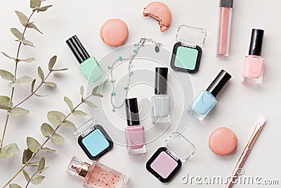 Pastel colors nail polish. Beauty blogger concept Stock Photo