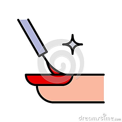 Nail polishing color icon. Finger with manicure. Simple illustration. Nail varnish brush symbol. Vector isolated drawing Vector Illustration