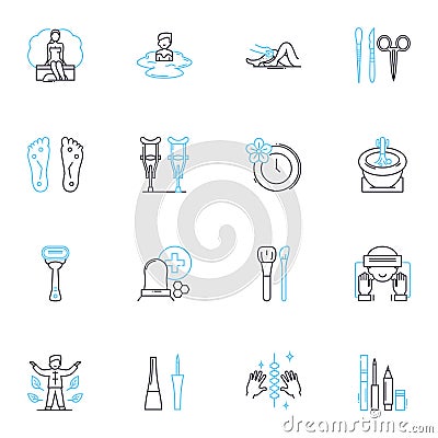 Nail spa linear icons set. Polish, Pedicure, Manicure, Relaxation, Massage, Glamour, Beauty line vector and concept Vector Illustration