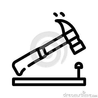 Nailing hammer line icon vector isolated illustration Vector Illustration