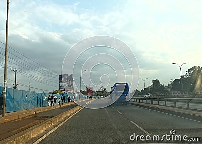 Nairobi streets - Thika Road Superhighway with public transport in Nairobi Kenya Editorial Stock Photo