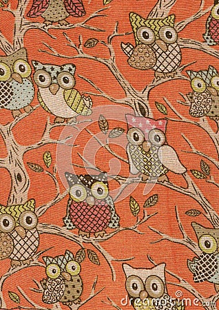 Naive owls on orange background. Stock Photo