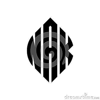 NAK circle letter logo design with circle and ellipse shape. NAK ellipse letters with typographic style. The three initials form a Vector Illustration