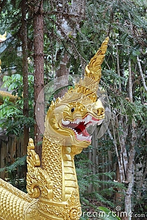 Naka statue at staircase in Thai temple Stock Photo