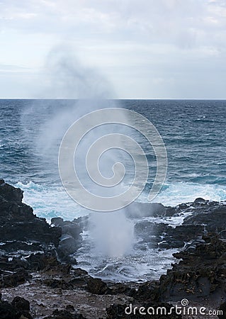 Nakalele Blowhole on north coast of Maui erupts Stock Photo