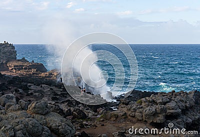 Nakalele Blowhole on north coast of Maui erupts Editorial Stock Photo