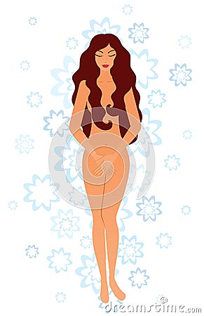 Naked Venus with floral background Vector Illustration