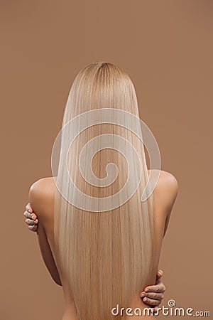 Naked woman with long hair Stock Photo