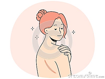 Naked woman show scar on back Vector Illustration